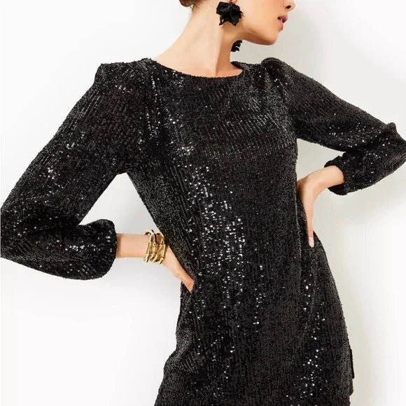 NWT Lilly Pulitzer Nicoline Long Sleeve Black Sequin Romper Size 4 - Picture 1 of 7